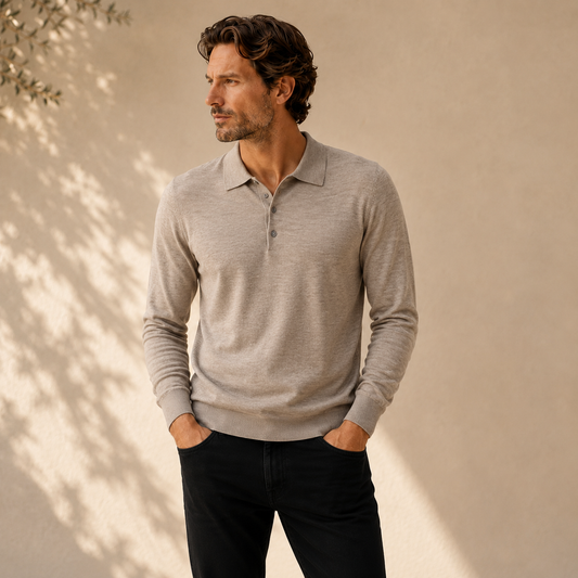 Men’s Italian Renewed Superfine Cashmere Polo Sweater