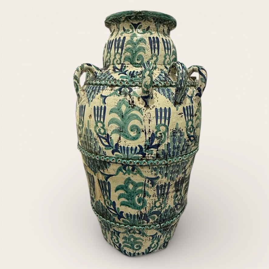 Moroccan Ceramic Hand Painted Jar with Loops
