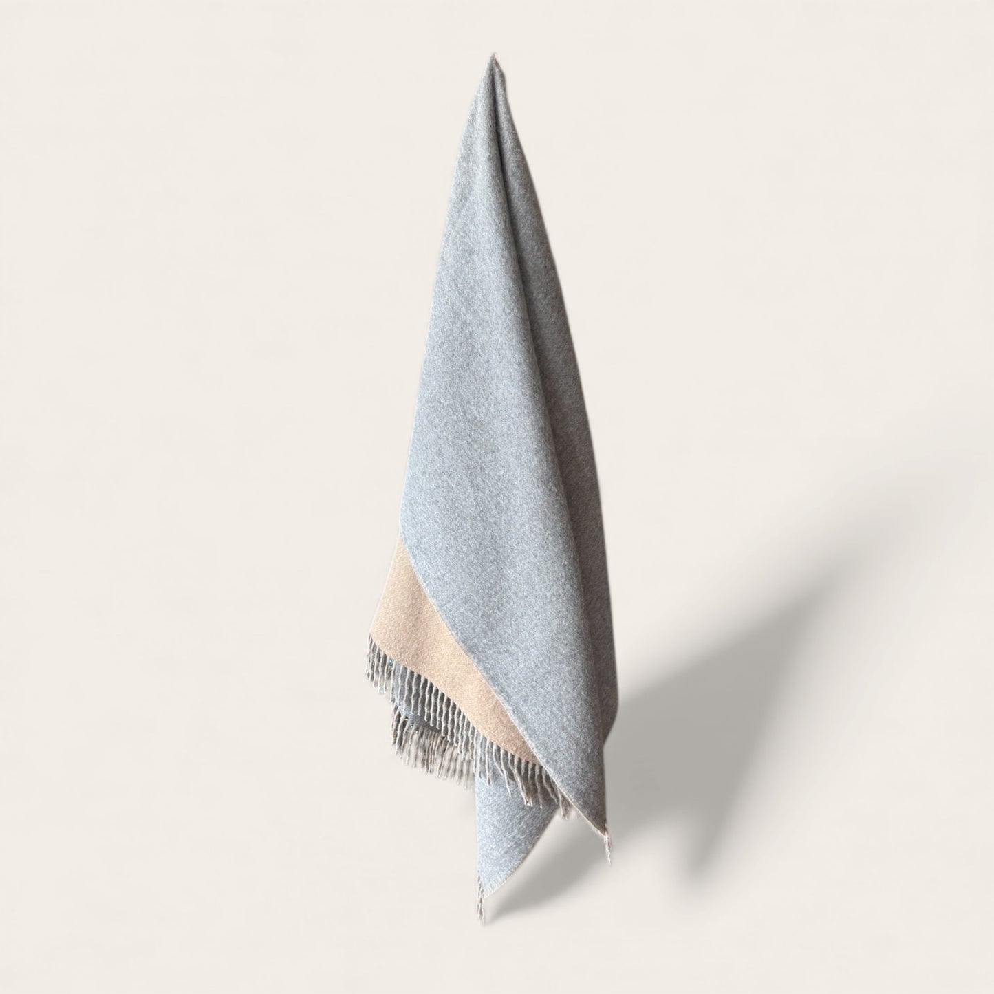 100% Baby Alpaca Reversible Throw Beige and Medium Grey