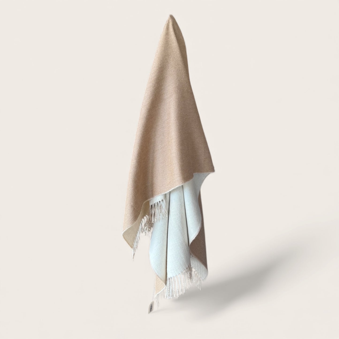 100% Baby Alpaca Reversible Throw Beige and White