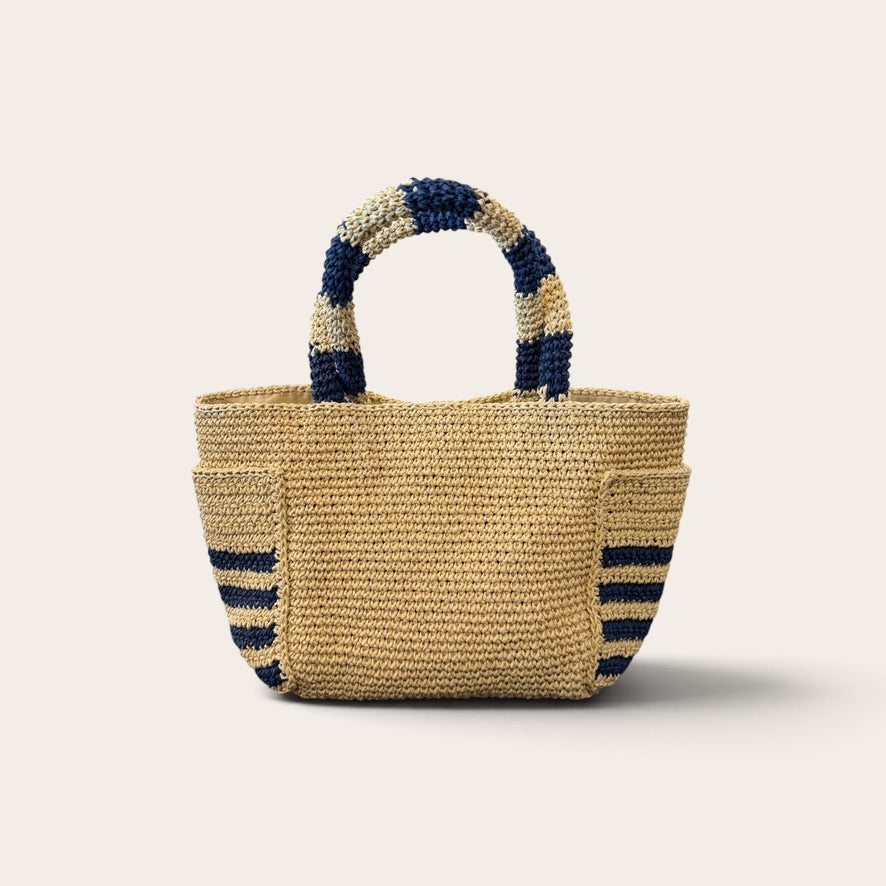 Linen Raffia Small Double Handle Mini Tote