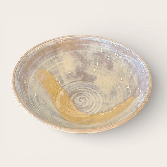 ap pottery carved serving bowl in shades of white & cream & iridescent purple