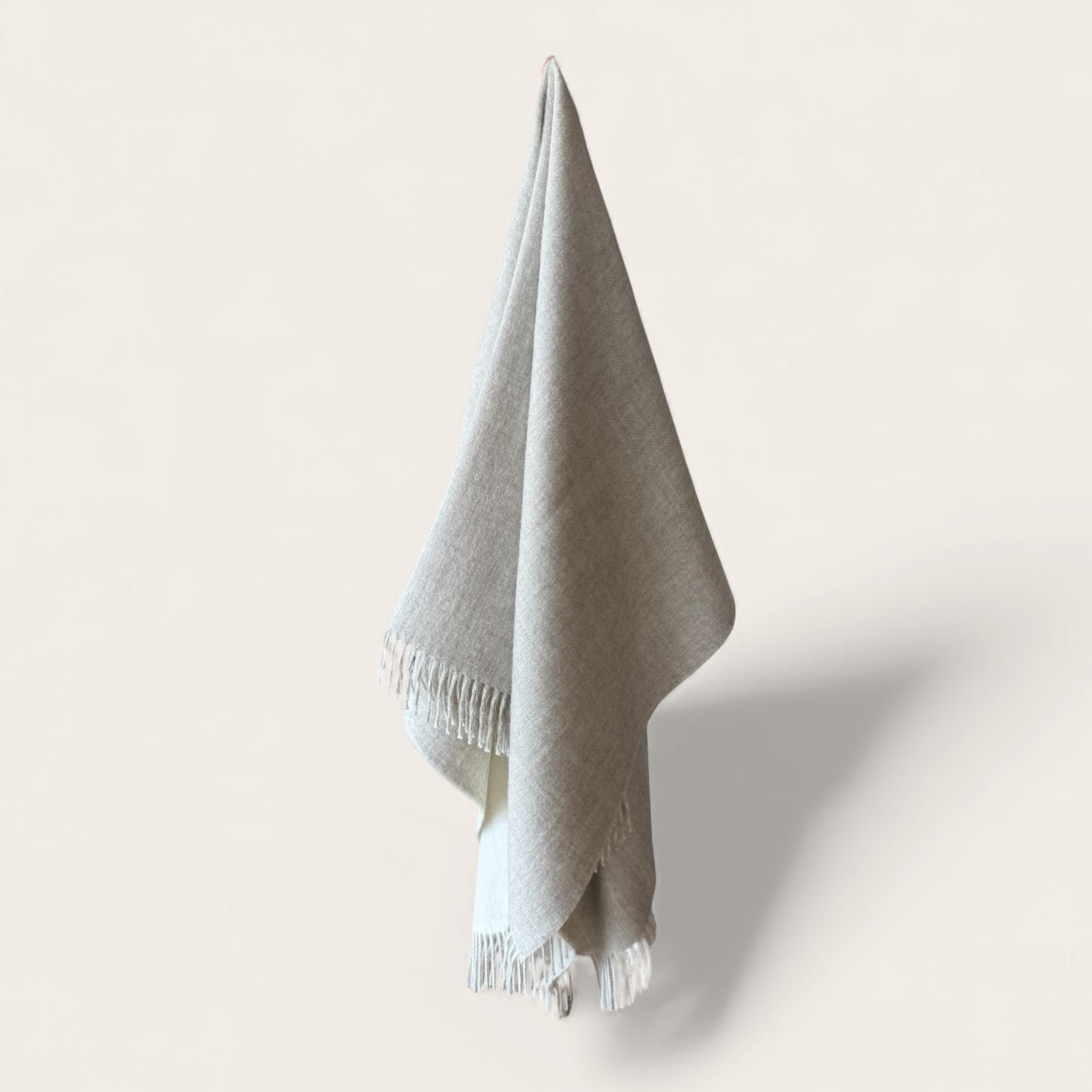 100% Baby Alpaca Reversible Throw Light Grey and White