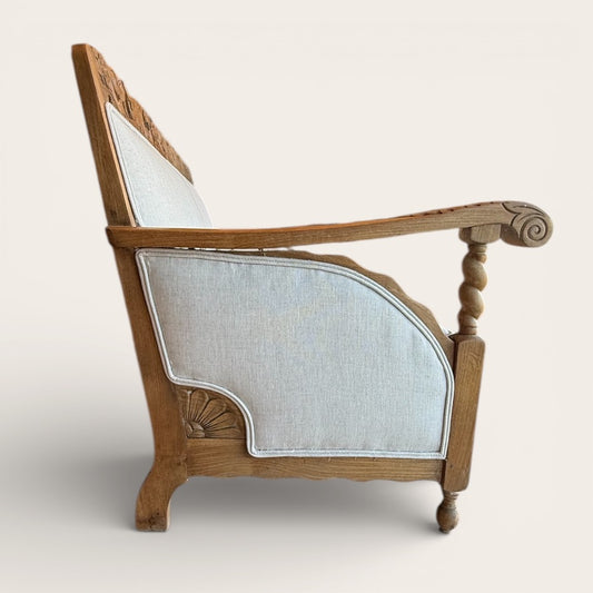 Antique Teak Sofa, Carved Wood Floral Motif