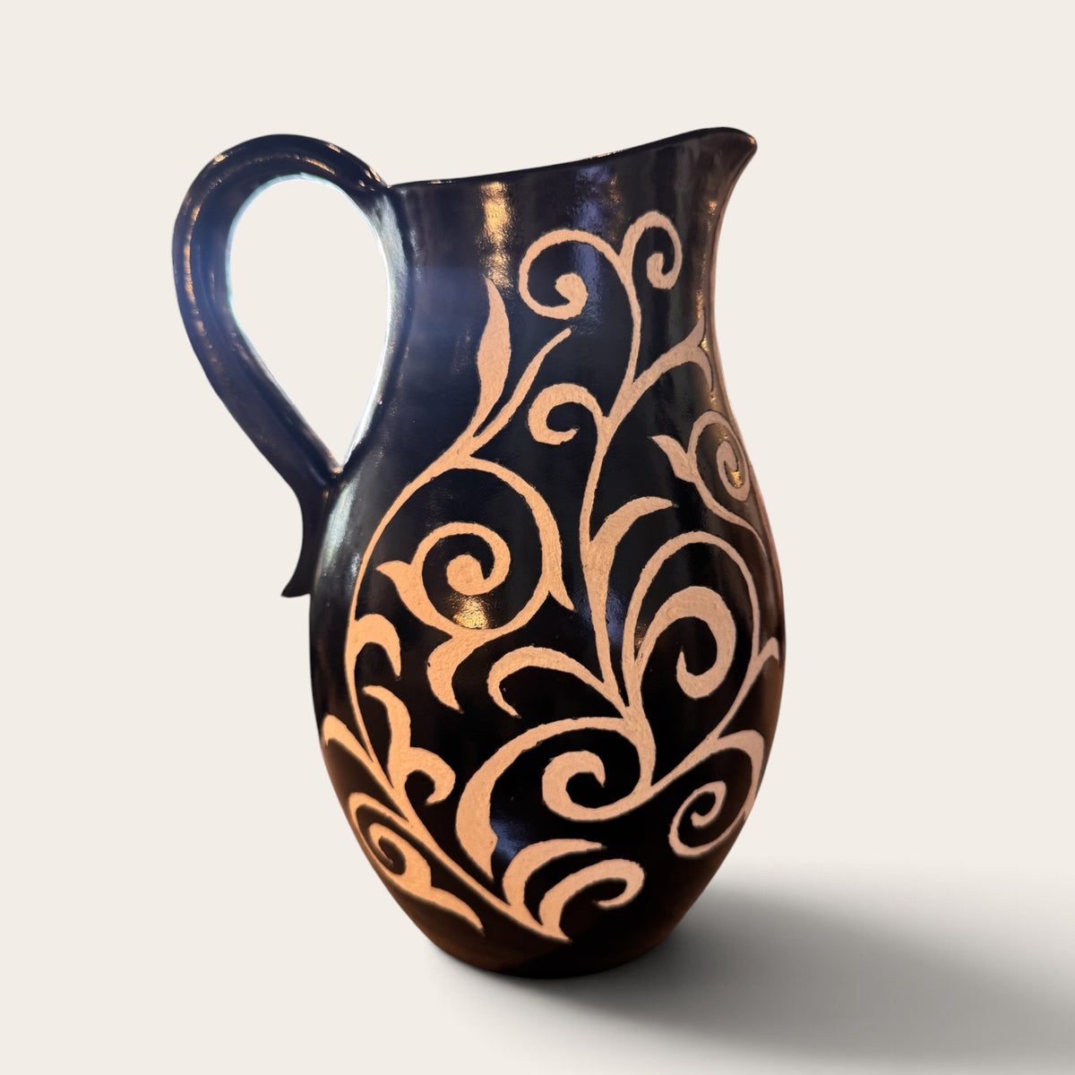 Hand Chiseled Moroccan Pitcher - Black/ White