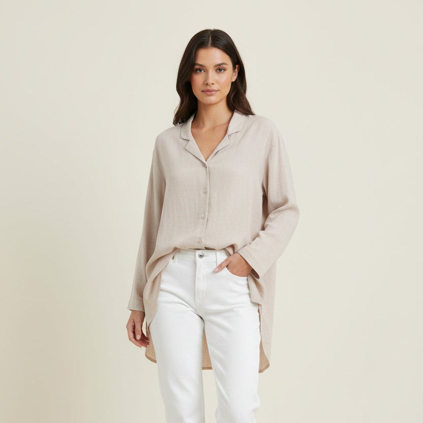 VIivienne Organic Cotton Long Button Down Shirt