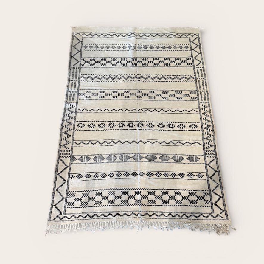 Moroccon Hand Woven Wool Rug Black and White 2m x 1.45m