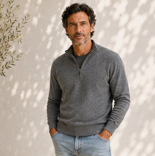Men’s Italian Renewed Cashmere Zip Henley Sweater