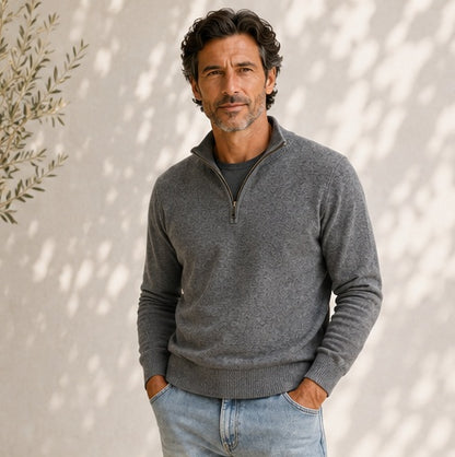 Men’s Italian Renewed Cashmere Zip Henley Sweater
