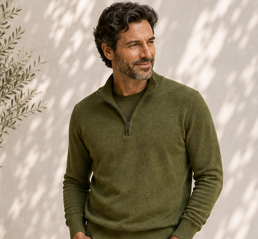 Men’s Italian Renewed Cashmere Zip Henley Sweater