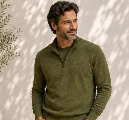 Men’s Italian Renewed Cashmere Zip Henley Sweater