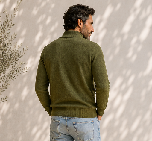 Men’s Italian Renewed Cashmere Zip Henley Sweater