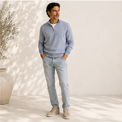 Men’s Italian Renewed Cashmere Zip Henley Sweater