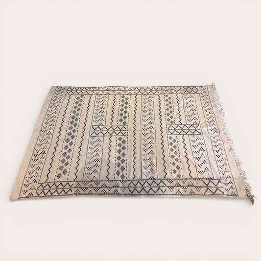 Moroccon Hand Woven Wool Rug Black and White 262cm x 62cm