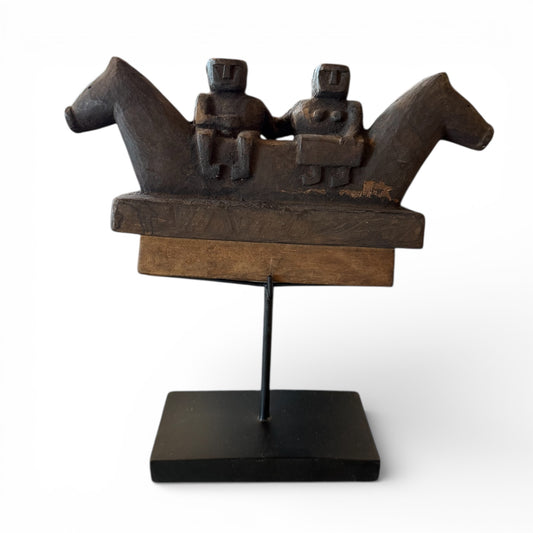 BALINESE VINTAGE HORSE AND COUPLE WOOD SCULTPTURE