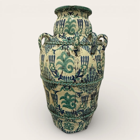 Moroccan Ceramic Hand Painted Jar with Loops