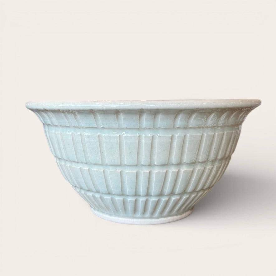 ap pottery large mint carved serving bowl