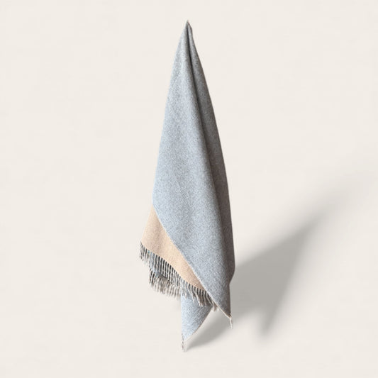 100% Baby Alpaca Reversible Throw Beige and Medium Grey