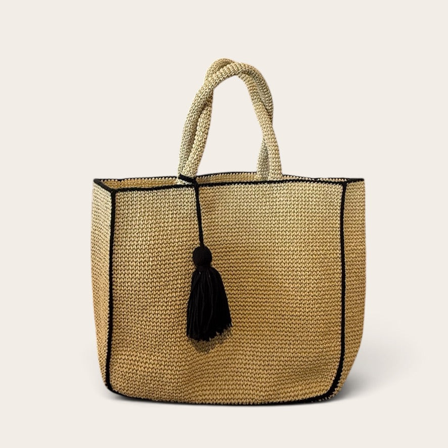 Linen Raffia Tassel Tote