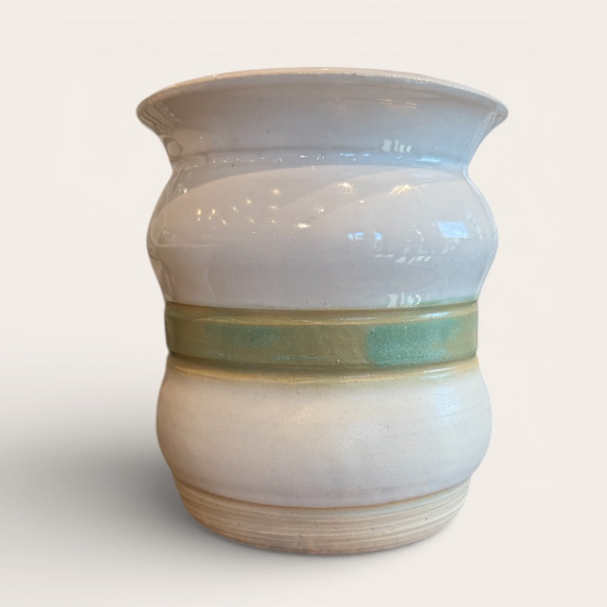 ap pottery cream bubble vase with green stripe
