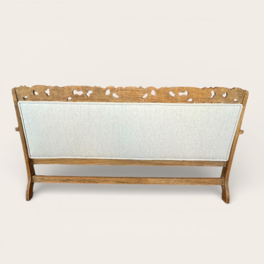 Antique Teak Sofa, Carved Wood Floral Motif