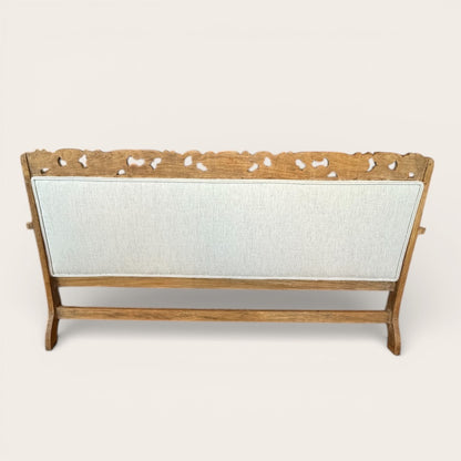 Antique Teak Sofa, Carved Wood Floral Motif