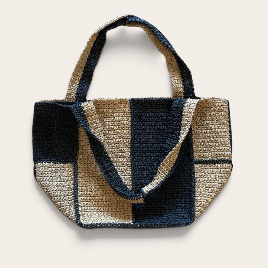 Linen Raffia Hand Woven Banded tote