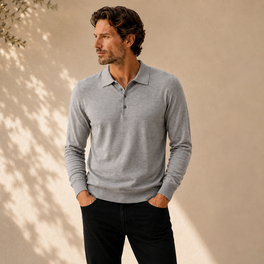 Men’s Italian Renewed Superfine Cashmere Polo Sweater