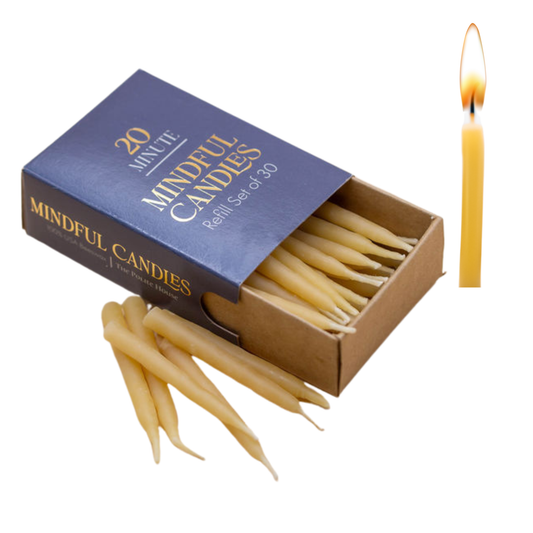 20-Minute Beeswax Candles in box - REFILL Set of 30, No Holder
