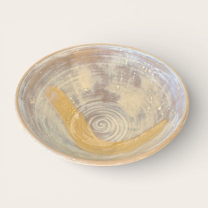 ap pottery carved serving bowl in shades of white & cream & iridescent purple