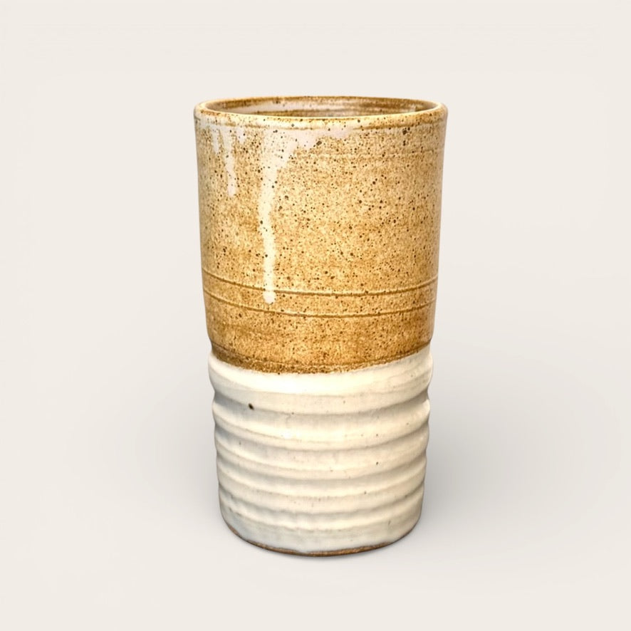 ap pottery white & speckled brown vase