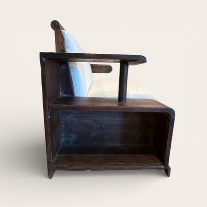 Antique Teak Settee with Drawer and Cubby Space