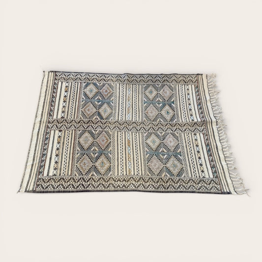 Kilim Rug Four Quadrant Aqua and Grey 1.4m x 105cm
