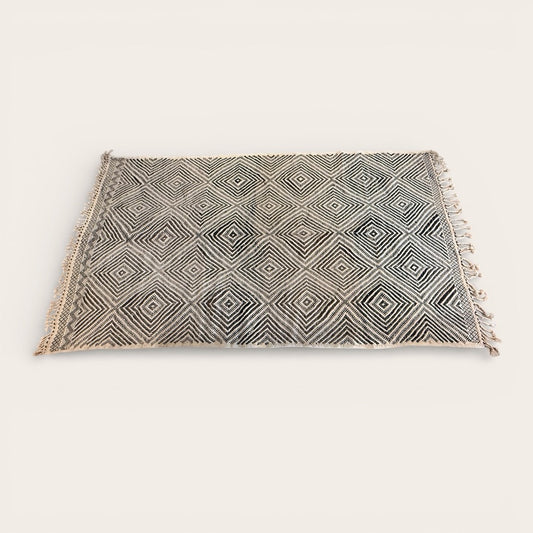 Moroccon Hand Woven Wool Rug Diamonds Black, Brown and White 2.42m x 1.3m