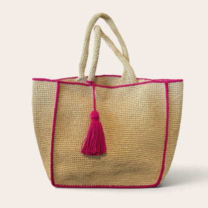 Linen Raffia Tassel Tote