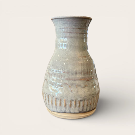 ap pottery carved vase in gray/iridescent