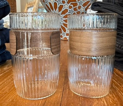 Ribbed Glasses with Wood Inlay