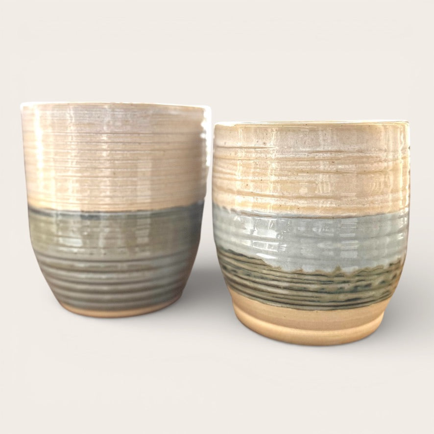 ap pottery white & blue planter/vase