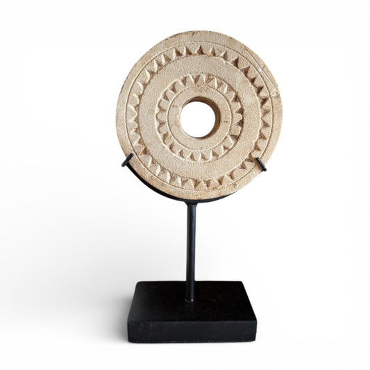 Circular Hand-Carved Stone Disc from Timor, Indonesia