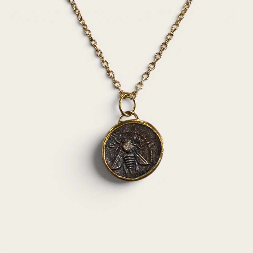 Diamond Bee and Ephesus Coin Pendant