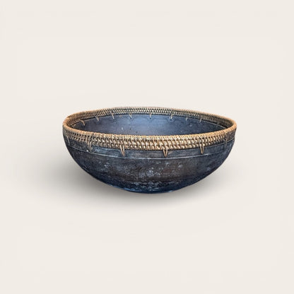 Balinese Wooden bowl with Ata Trim detailing Medium