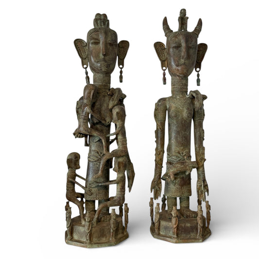 Primitive Brass Sculpture Couple with babies