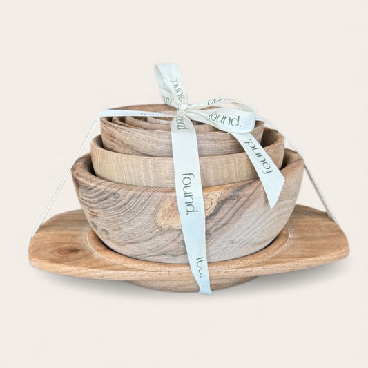Walnut Wood Multi Bowl Nesting Set w/ Tray