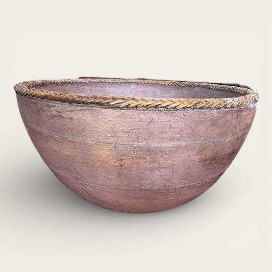 Balinese Wooden bowl with Ata Trim detailing Large