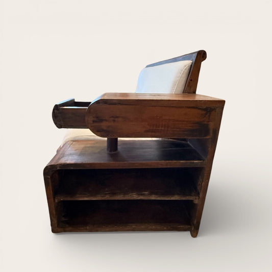 Antique Teak Settee with Drawer and Cubby Space