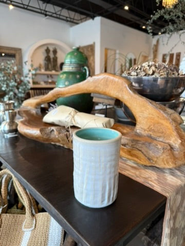 ap pottery white & turquoise vase