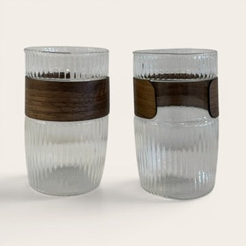 Ribbed Glasses with Wood Inlay