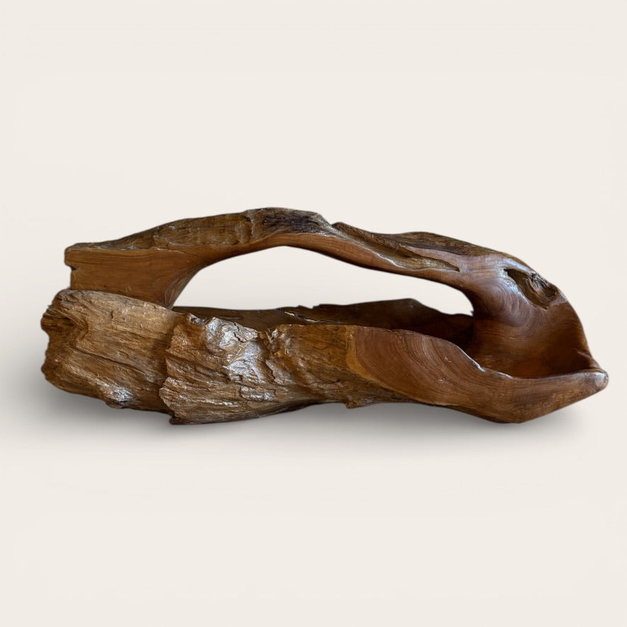 Hand Carved Natural Teak Bowl with Handle XL