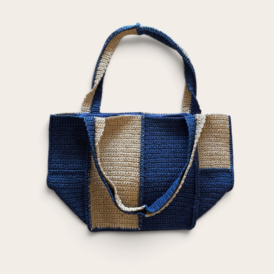 Linen Raffia Hand Woven Banded tote
