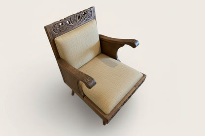 Petite Antique Teak Armchair, Floral Carving